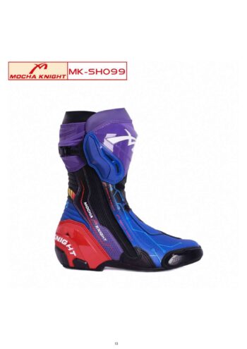 Mocha Knight Track Approved Motorcycle Riding Boot – Blue/Purple/Red Racing Shoe