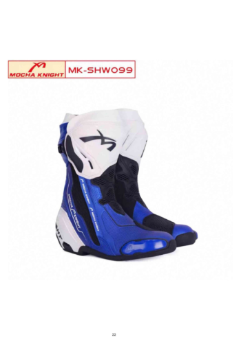 Mocha Knight Track Approved Motorcycle Riding Boot –  Blue/White Racing Shoe