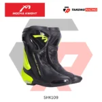 MOCHA KNIGHT RACING SHOE MOTORCYCLE BOOTS BLACK FLURO GREEN SH 109